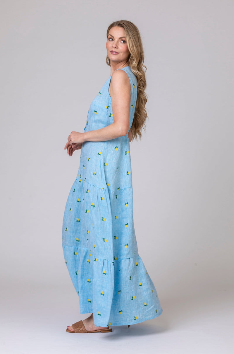 The Lemon Maxi Linen Dress | Sartoria Saracena at Sarah Thomson | Side