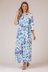 The Blue Butterfly Print Mamma Mia Linen Dress | Sartoria Saracena