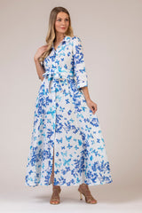 The Blue Butterfly Print Mamma Mia Linen Dress | Sartoria Saracena