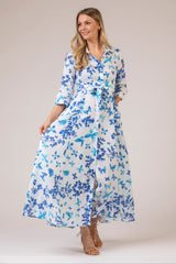 The Blue Butterfly Print Mamma Mia Linen Dress | Sartoria Saracena