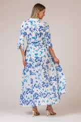 The Blue Butterfly Print Mamma Mia Linen Dress | Sartoria Saracena