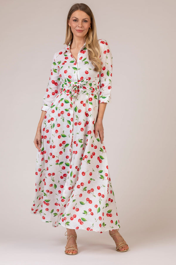 The Cherry Print Mamma Mia Linen Dress | Sartoria Saracena