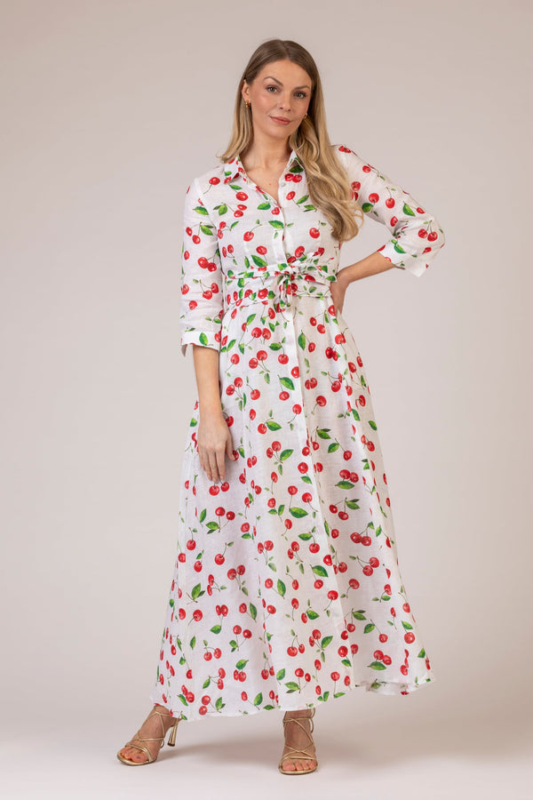 The Cherry Print Mamma Mia Linen Dress | Sartoria Saracena