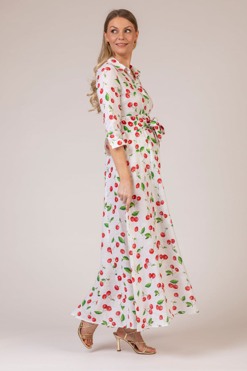 The Cherry Print Mamma Mia Linen Dress | Sartoria Saracena