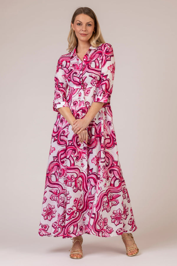 The Pink Swirl Print Mamma Mia Linen Dress | Sartoria Saracena