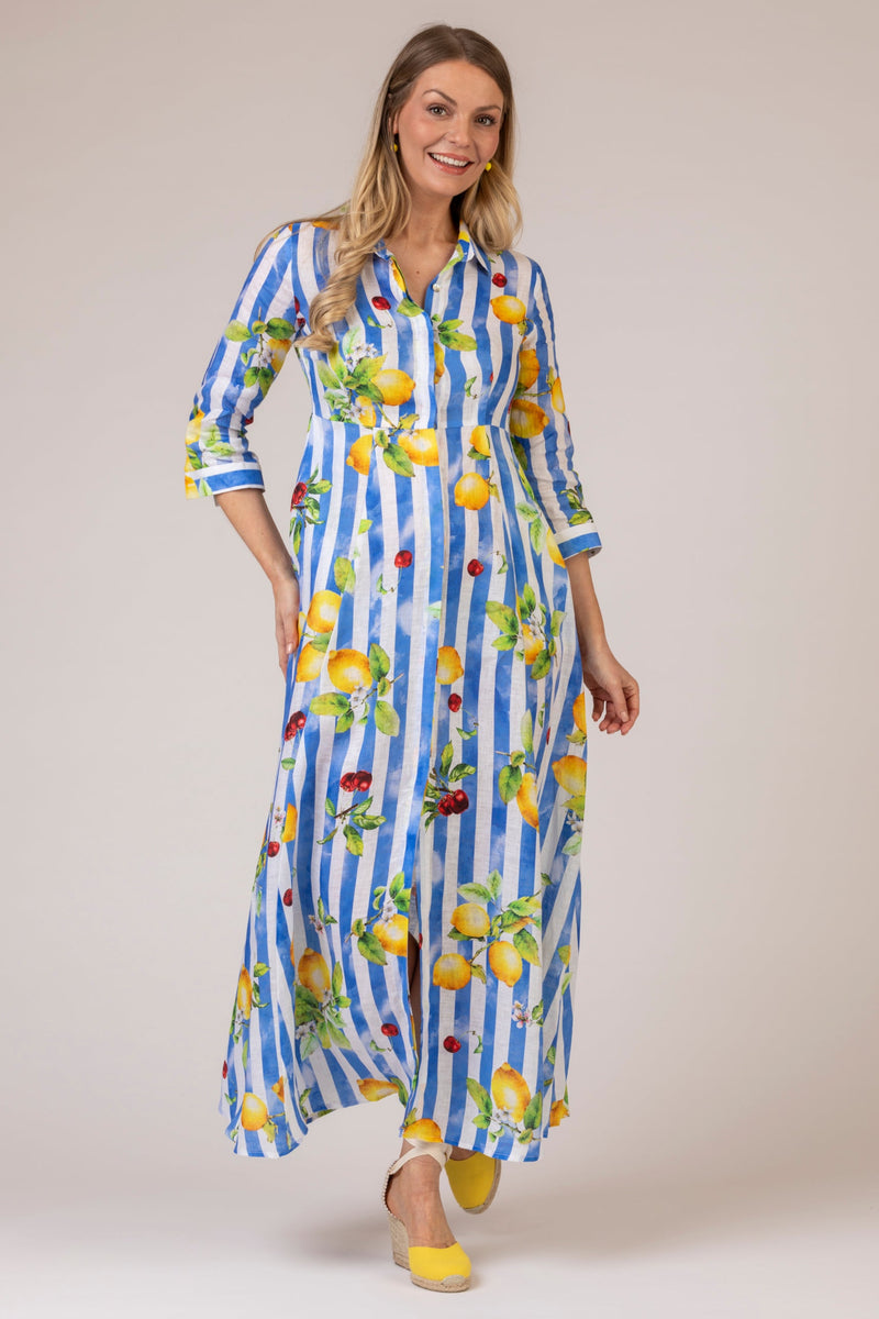 The Lemon Cherry Stripe Mamma Mia Linen Dress | Sartoria Saracena