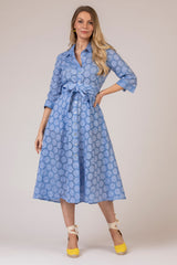 The Blue Broderie Anglaise Mamma Midi Linen Dress | Sartoria Saracena