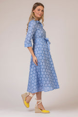 The Blue Broderie Anglaise Mamma Midi Linen Dress | Sartoria Saracena