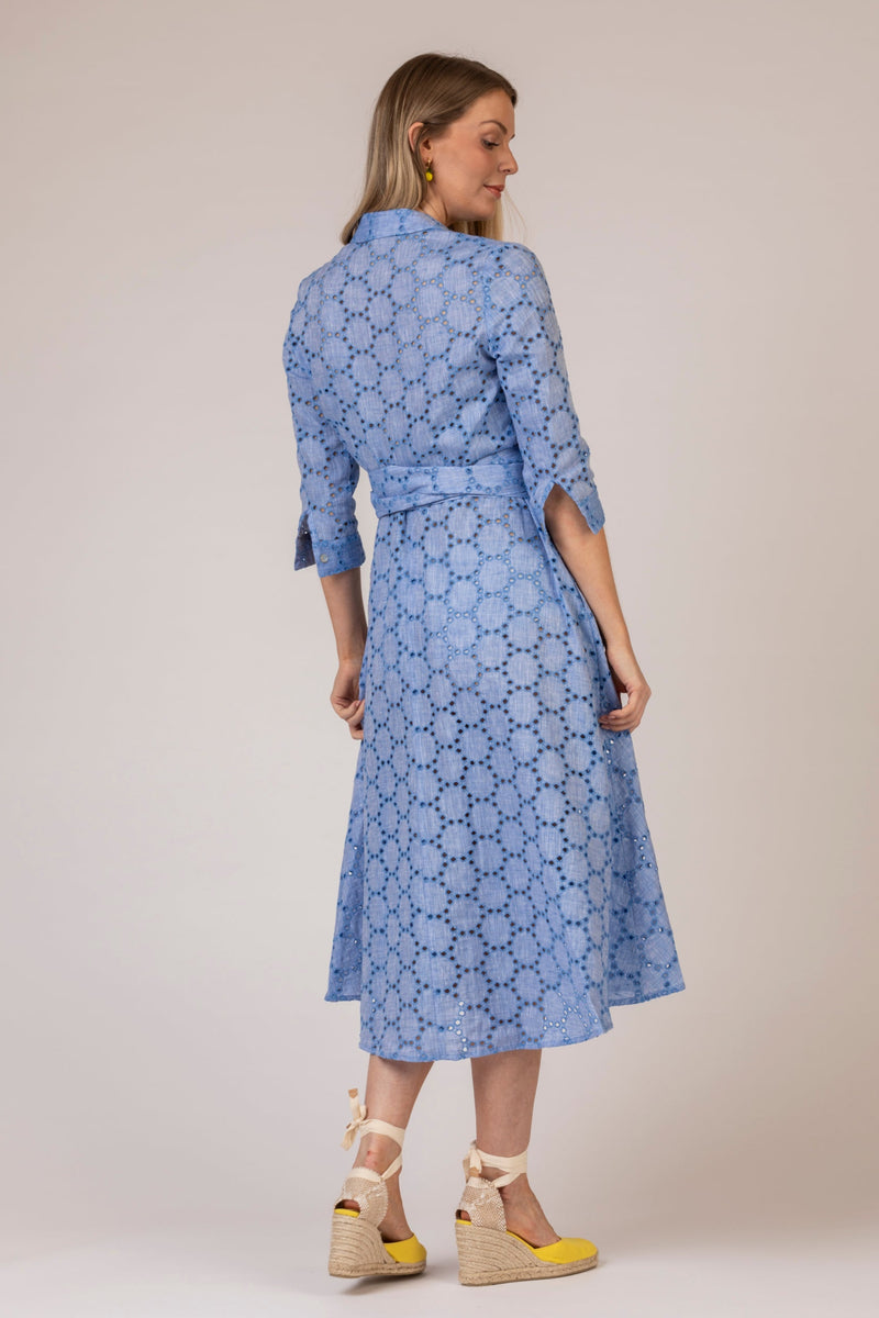 The Blue Broderie Anglaise Mamma Midi Linen Dress | Sartoria Saracena