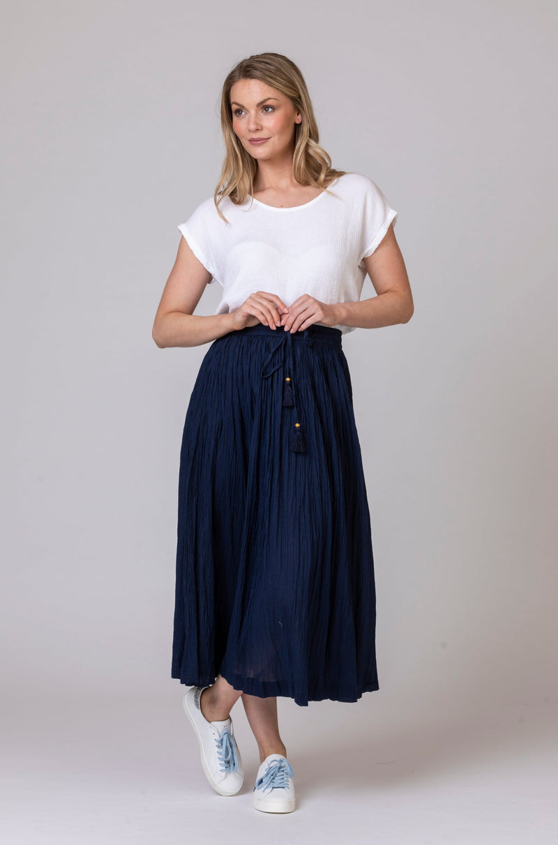 Anya Navy Crinkled Skirt | Zen Ethic