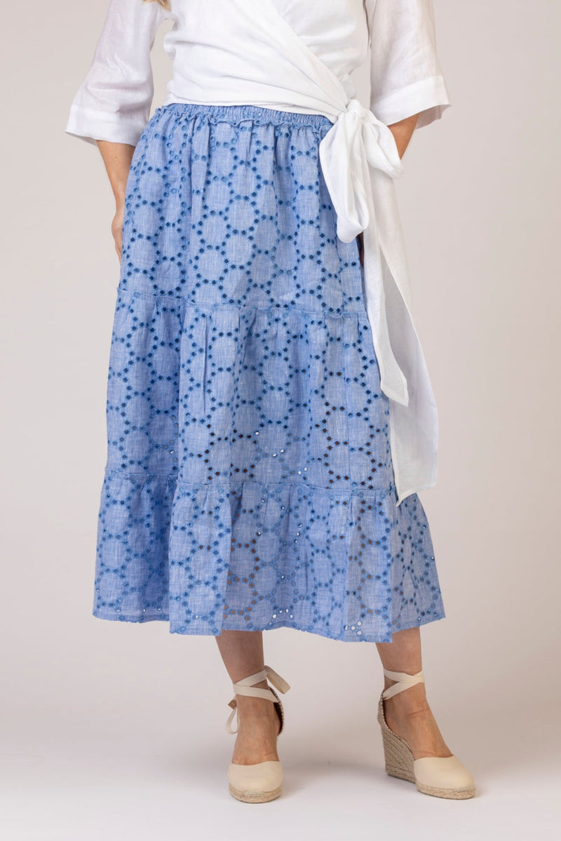 The Blue Broderie Anglaise Linen Skirt | Sartoria Saracena