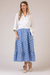 The Blue Broderie Anglaise Linen Skirt | Sartoria Saracena