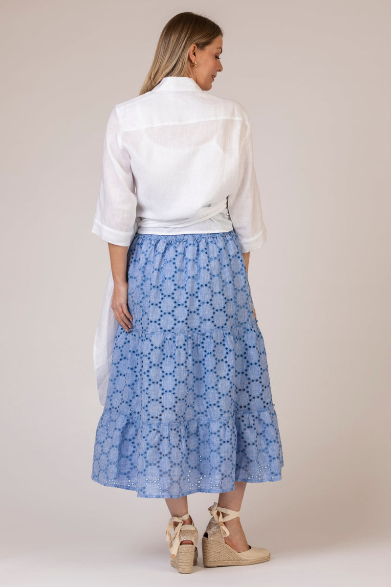 The Blue Broderie Anglaise Linen Skirt | Sartoria Saracena