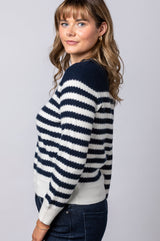 Navy and Cream Striped Cashmere Jumper WES26B13H | Esthēme Cachemire