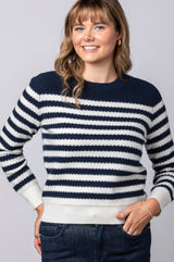 Navy and Cream Striped Cashmere Jumper WES26B13H | Esthēme Cachemire