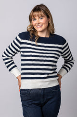 Navy and Cream Striped Cashmere Jumper WES26B13H | Esthēme Cachemire