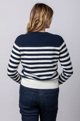 Navy and Cream Striped Cashmere Jumper WES26B13H | Esthēme Cachemire