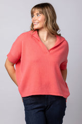 Coral Cashmere Ribbed Polo WES26B35H | Esthēme Cachemire