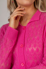 Cashmere Lace Cardigan in Fuchsia Pink | Esthēme Cachemire