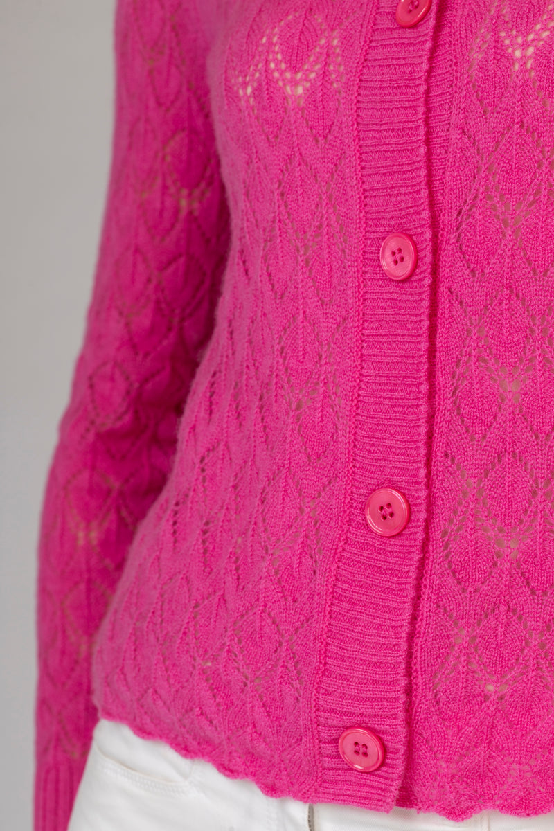 Cashmere Lace Cardigan in Fuchsia Pink | Esthēme Cachemire