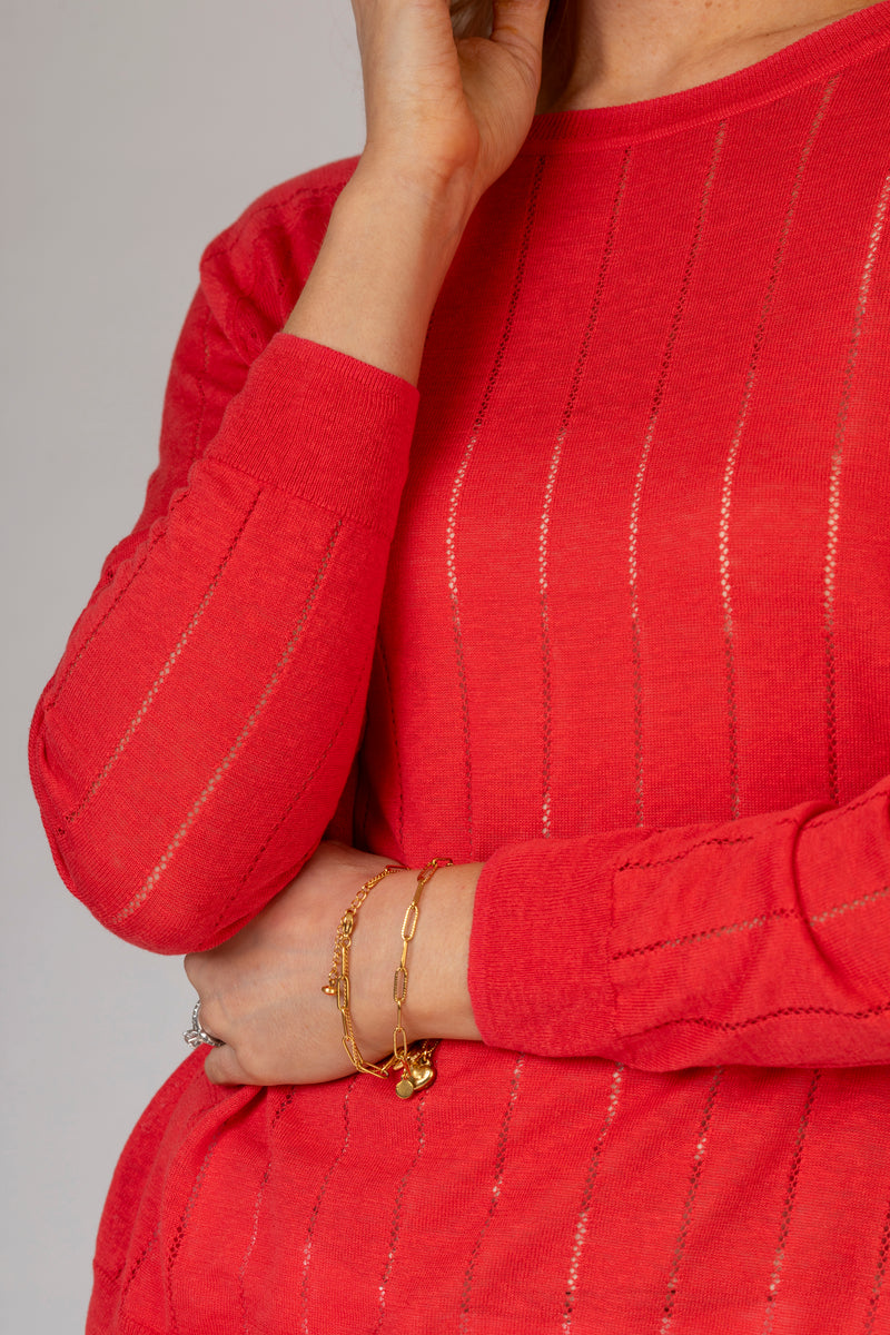 Silk & Linen Round Neck Jumper in Red | Esthēme Cachemire