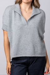 Grey Cashmere Ribbed Polo WES26B35H | Esthēme Cachemire