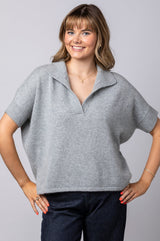 Grey Cashmere Ribbed Polo WES26B35H | Esthēme Cachemire