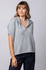 Grey Cashmere Ribbed Polo WES26B35H | Esthēme Cachemire