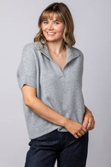 Grey Cashmere Ribbed Polo WES26B35H | Esthēme Cachemire