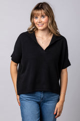 Black Cashmere Ribbed Polo WES26B35H | Esthēme Cachemire