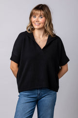 Black Cashmere Ribbed Polo WES26B35H | Esthēme Cachemire