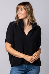 Black Cashmere Ribbed Polo WES26B35H | Esthēme Cachemire