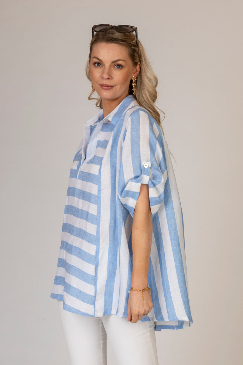 Big Blue Stripe Linen Shirt | Sartoria Saracena