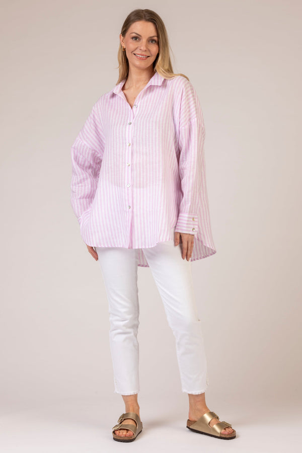 The Pink Stripe Long Linen Shirt | Sartoria Saracena