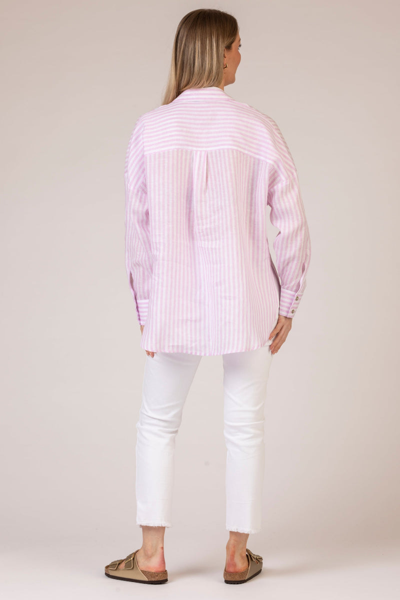 The Pink Stripe Long Linen Shirt | Sartoria Saracena