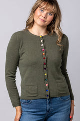 Khaki Cashmere Cardigan WES24A40H | Esthēme Cachemire