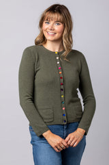 Khaki Cashmere Cardigan WES24A40H | Esthēme Cachemire