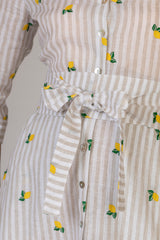 The Embroidered Lemons Stripe Mamma Midi Linen Dress | Sartoria Saracena