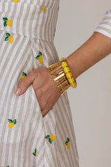 The Embroidered Lemons Stripe Mamma Midi Linen Dress | Sartoria Saracena