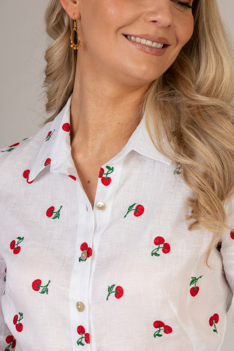The Embroidered Cherry Mamma Midi Linen Dress | Sartoria Saracena