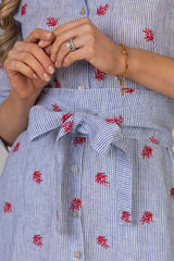 The Embroidered Coral Stripe Mamma Midi Linen Dress | Sartoria Saracena