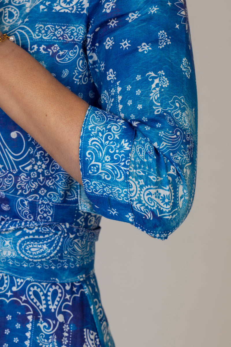 The Blue Bandana Print Mamma Midi Linen Dress | Sartoria Saracena