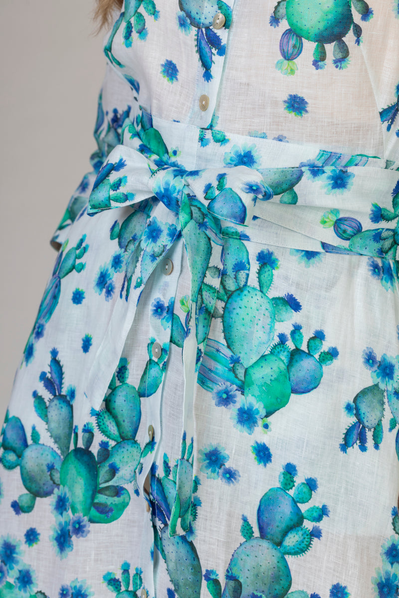The Watercolour Cactus Mamma Midi Linen Dress | Sartoria Saracena