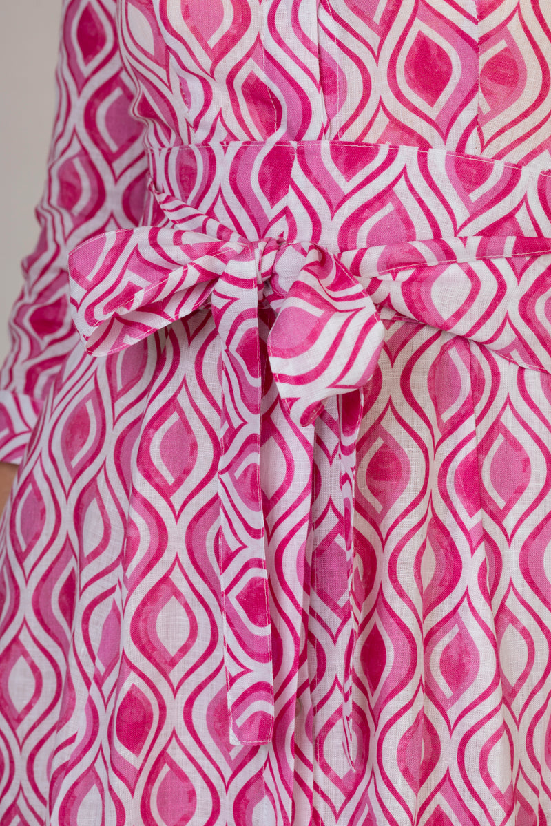 The Isca Pink Geo Print Mamma Mia Linen Dress | Sartoria Sarace