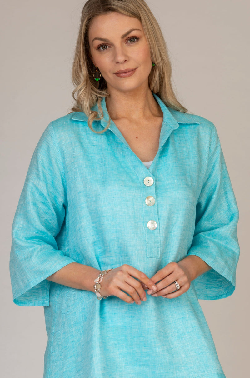 The Anna Long Shirt in Turquoise | Sartoria Saracena
