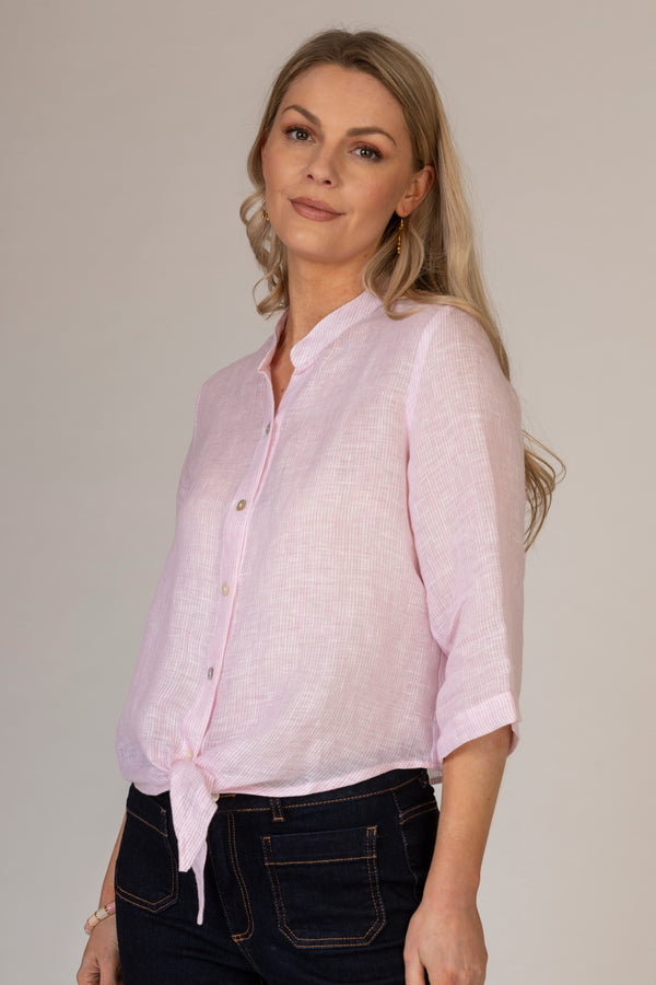 The Baby Pink Tie Linen Shirt | Sartoria Saracena