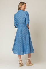 The Mamma Midi Linen Dress in Blue Broderie Anglaise | Sartoria Saracena