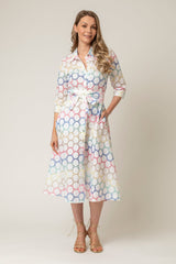 The Mamma Midi Linen Dress in Multi Broderie Anglaise | Sartoria Saracena