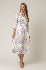 The Mamma Midi Linen Dress in Multi Broderie Anglaise | Sartoria Saracena