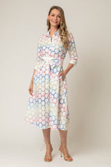 The Mamma Midi Linen Dress in Multi Broderie Anglaise | Sartoria Saracena